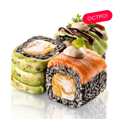 Black ролл с лососем, креветкой и опаленным авокадо