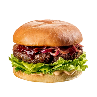 Егерский бургер с мраморной говядиной и ягодным барбекю